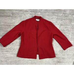 Studio I Jacket Womens 14 Red Open Front 3/4 Sleeve Polyester